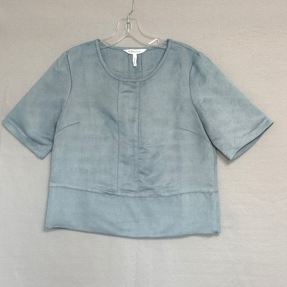 BCBGeneration Faux Suede Top Womens Size S Blue Minimalist Boxy Crop Minimalist